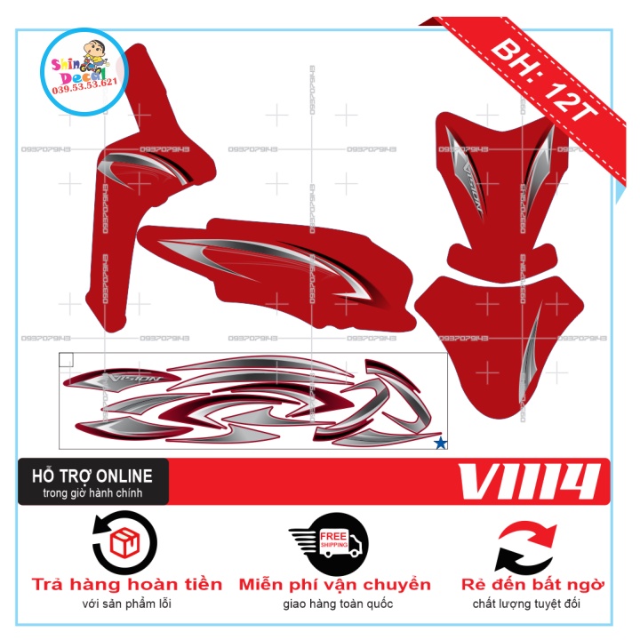 TEM XE VISION 2014 DÁN XE ĐỎ -- SHIN DECAL 2