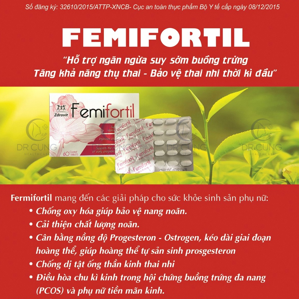 Bác Sĩ Cung Bổ Trứng Tăng Khả Năng Thụ Thai Femifortil - Vitamin Tổng Hợp, Điều Hòa Kinh Nguyệt, Nội Tiết Tố Nữ (60V)
