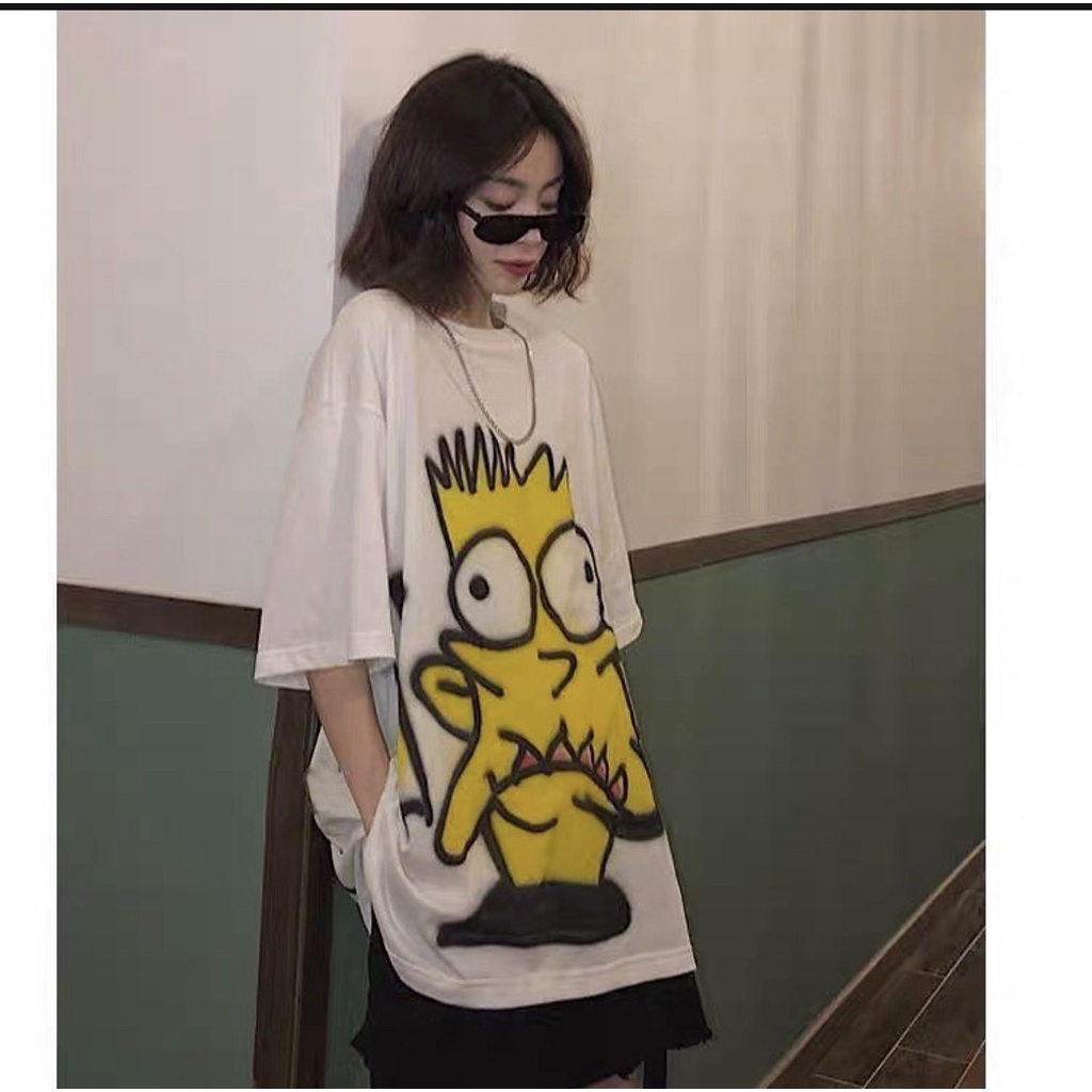 Set áo thun nữ Crazy mặt vàng Simpson - áo phông nữ form rộng tay lỡ màu trắng SIÊU HOT