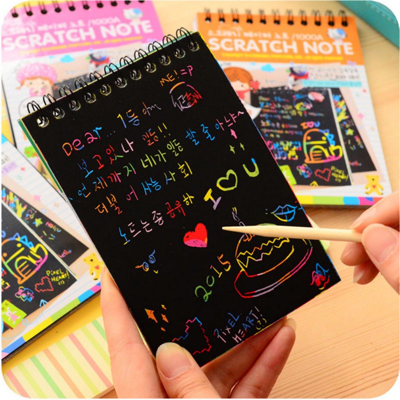 Sổ Tay Ma Thuật Cầu Vồng Scratch Note 14x10cm Cho Bé Kèm Bút Tre