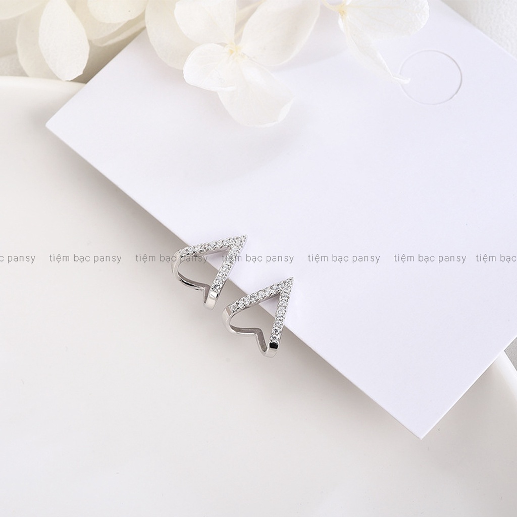 Bông tai bạc PANSY hình chữ V đính đá nhỏ xinh, khuyên tai nữ V Earrings sành điệu bằng bạc ta 925