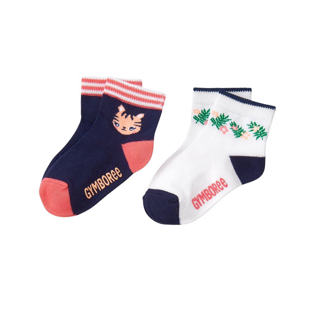 Set 2 đôi vớ bé gái chính hãng Gymboree nhập từ Mỹ - Gymboree Island Socks White
