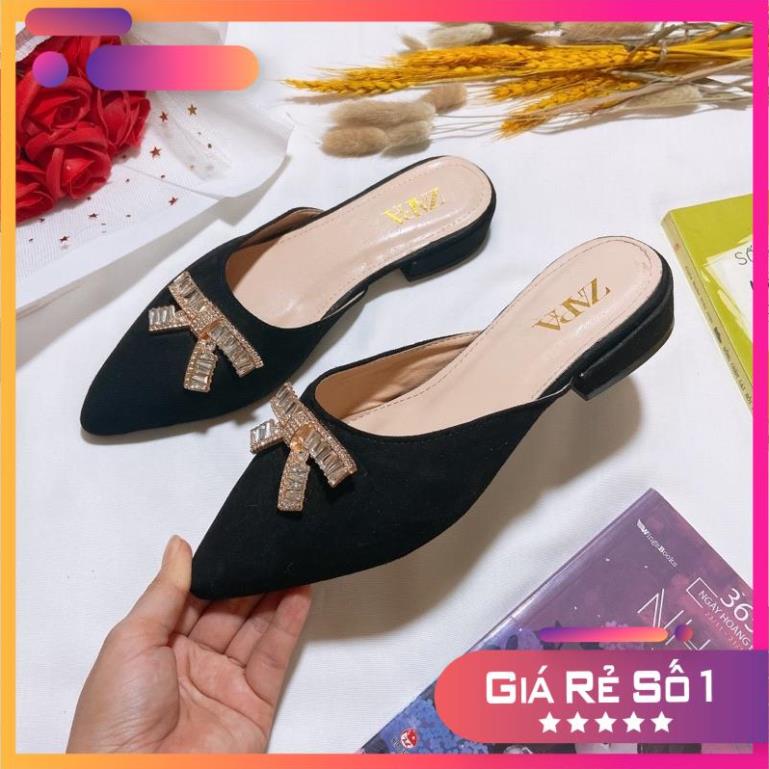 FREESHIP-ẢNH THẬT Giày nữ/ Sục nữ thời trang PUNSHOES trang trí nơ đá xinh xắn