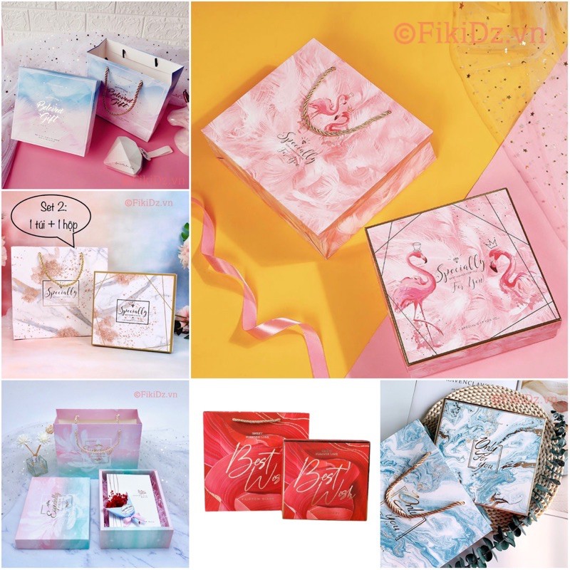 SỈ 25K Set Hộp quà tặng Valentine &amp; túi giấy mĩ phẩm socola sz L