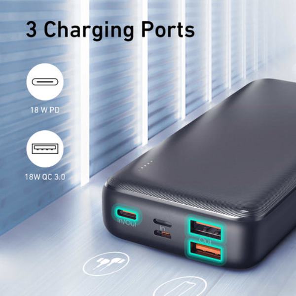 Pin sạc dự phòng Aukey PB-N74S Basix Plus 20000mAh hỗ trợ sạc nhanh PD 3.0 20W SCP 22.5W/ QC 3.0 18W (3 Output, 3 Input)