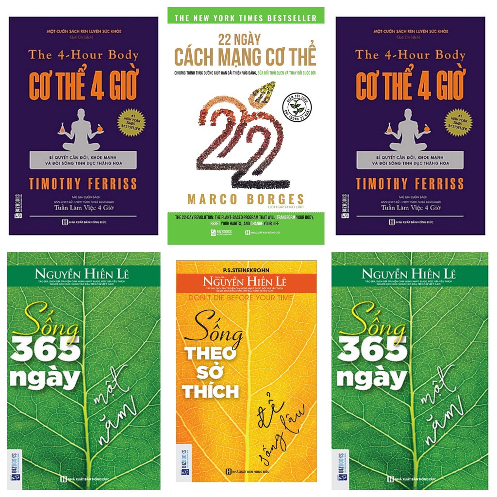 Sách - Combo Cơ thể 4 giờ + 22 ngày cách mạng cơ thể + Sống theo sở thích để sống lâu + Sống 365 ngày 1 năm