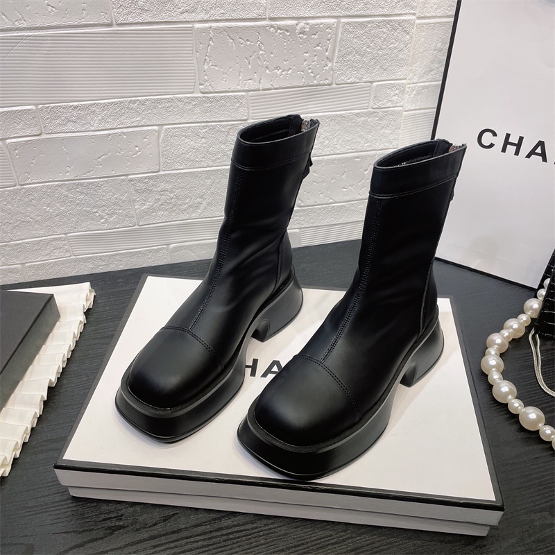 Giày bốt Martin IELGY da mềm đế dày khóa kéo sau phong cách Anh Quốc cho nữ