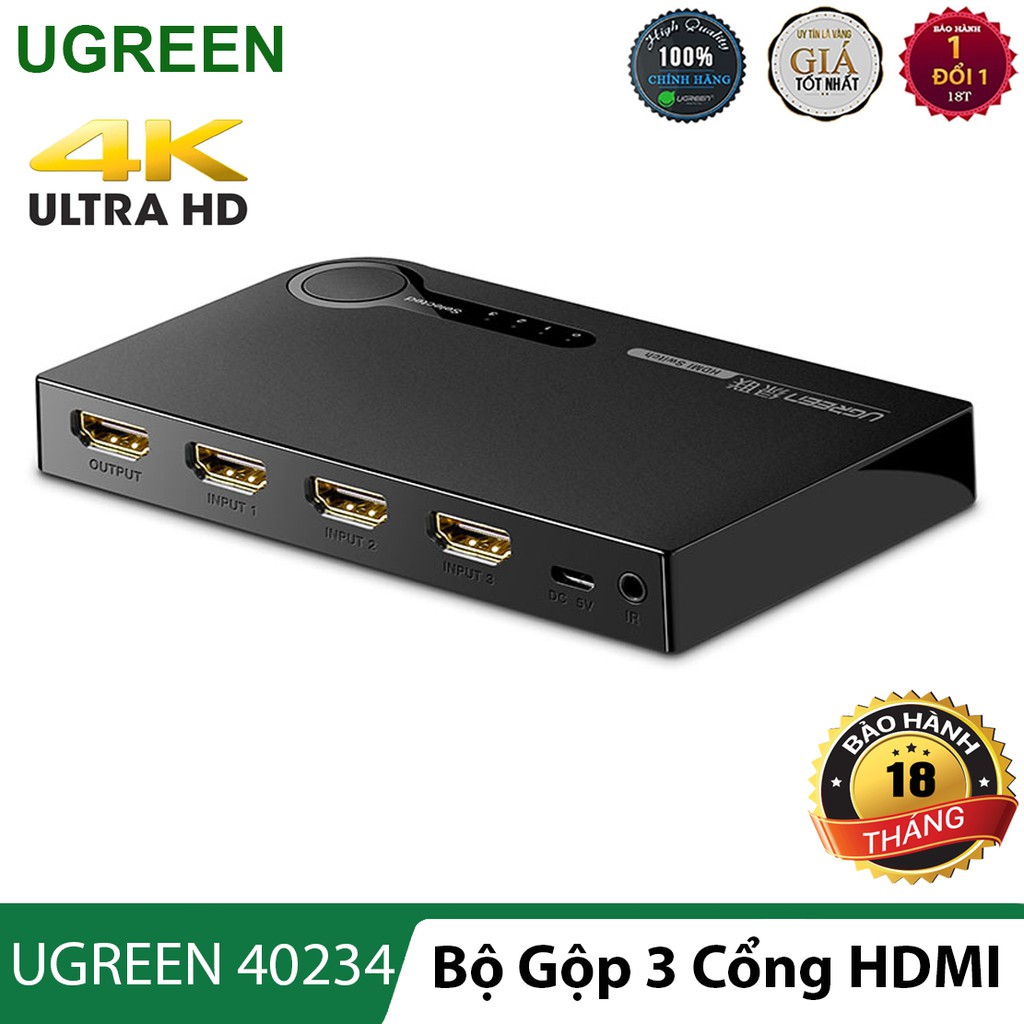 Thiết bị chuyển 3 cổng HDMI sang 1 cổng HDMI l Trình chiếu 3D, phân giải 4K@30Hz l UGREEN