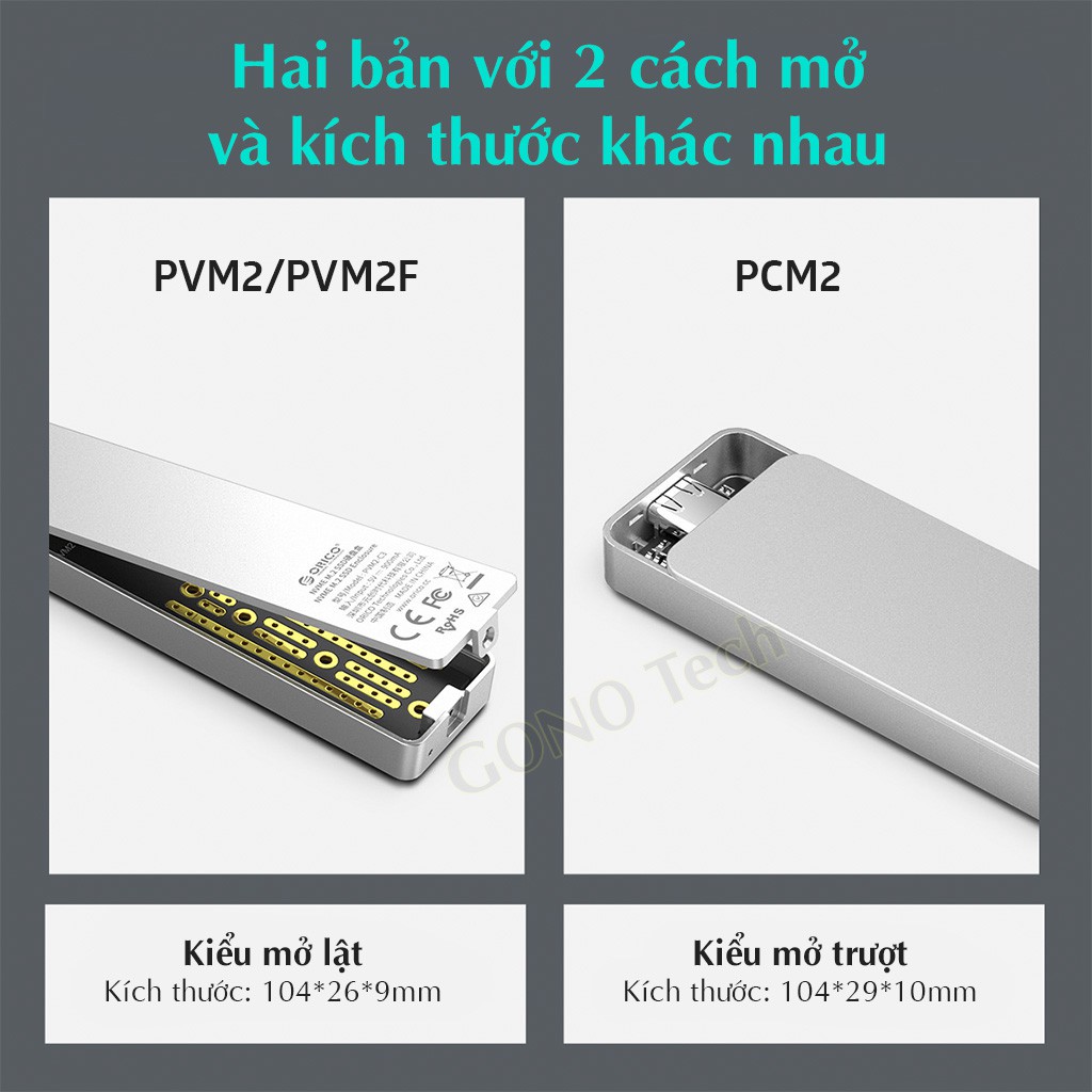 Box ổ cứng di động SSD M2 NVMe/SATA ORICO PVM2F PVM2 PCM2-C3 | Chuyển M.2 PCIe/NGFF to USB 3.1 Type-C