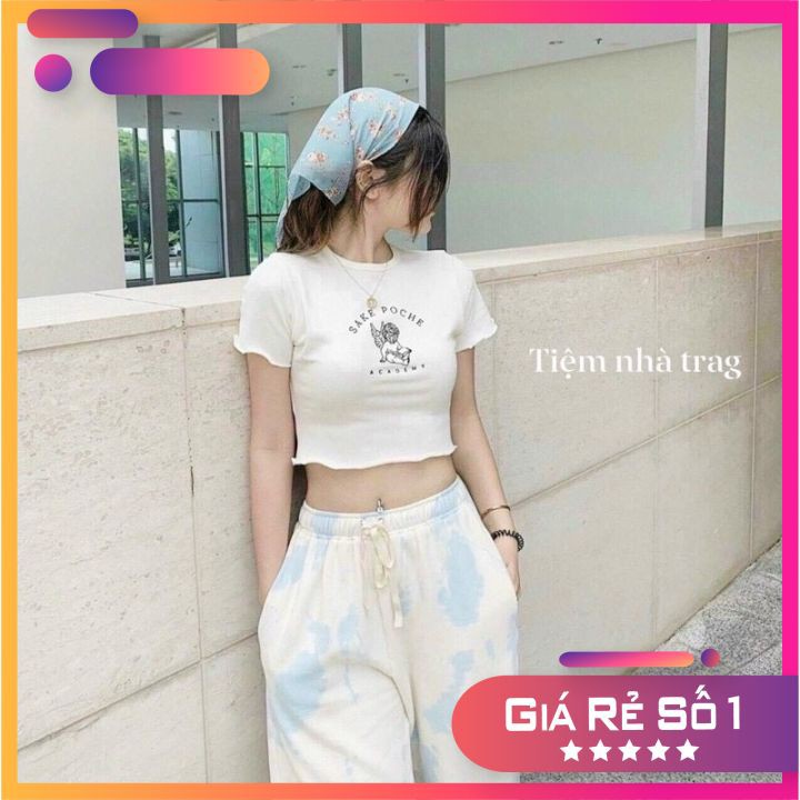[Rẻ Vô Địch Áo Thun Croptop In Chữ Sake Poche