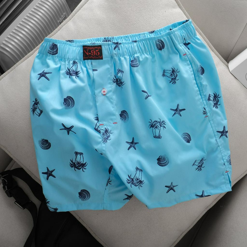 Quần đùi nam có túi kate họa tiết, quần ngủ nam thoáng mát