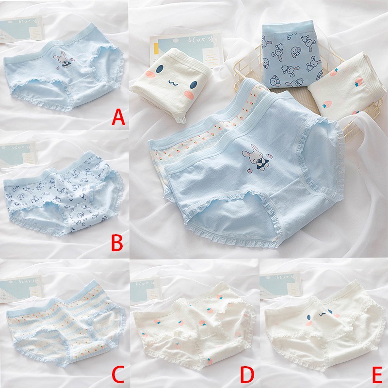 Quần Lót Cotton Lưng Vừa Họa Tiết Dâu Tây / Thỏ Dễ Thương Phong Cách Nhật Bản Cho Nữ