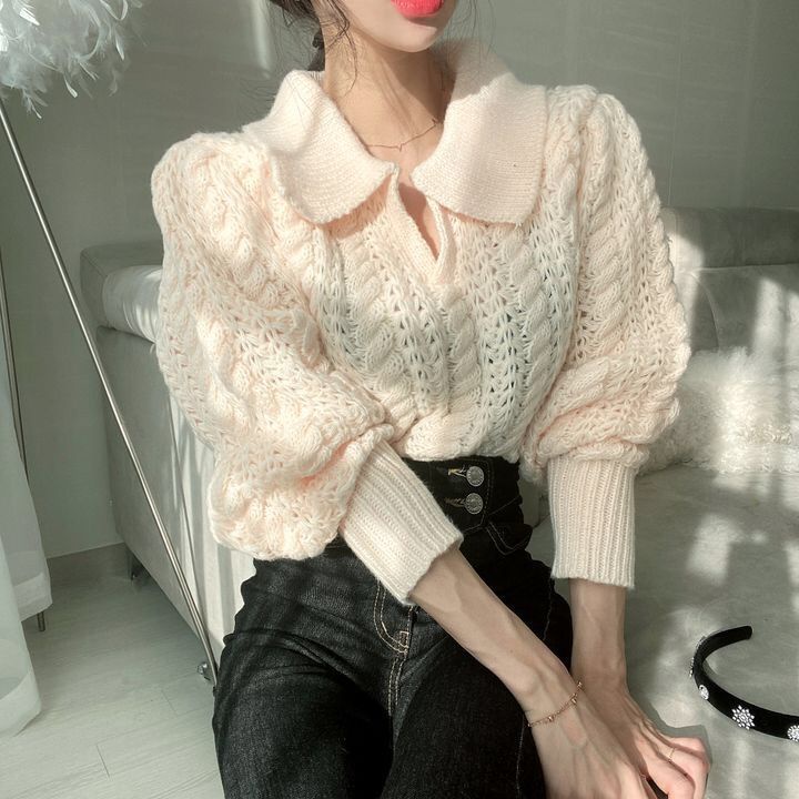 Áo Len Tay Phồng Dài Dáng Rộng Phong Cách Hàn Quốc Thời Trang Mùa Thu Cho Nữ