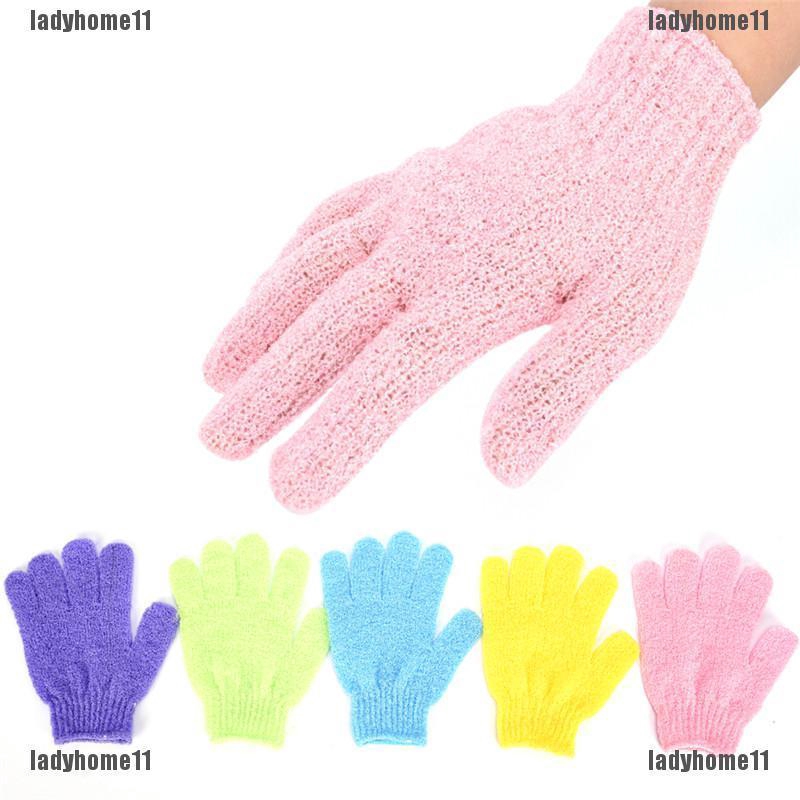 LHE Hea Fa 5 Pair Exfoliating Body Scrub Gloves Shower Bath Mitt Loofah Skin Massage