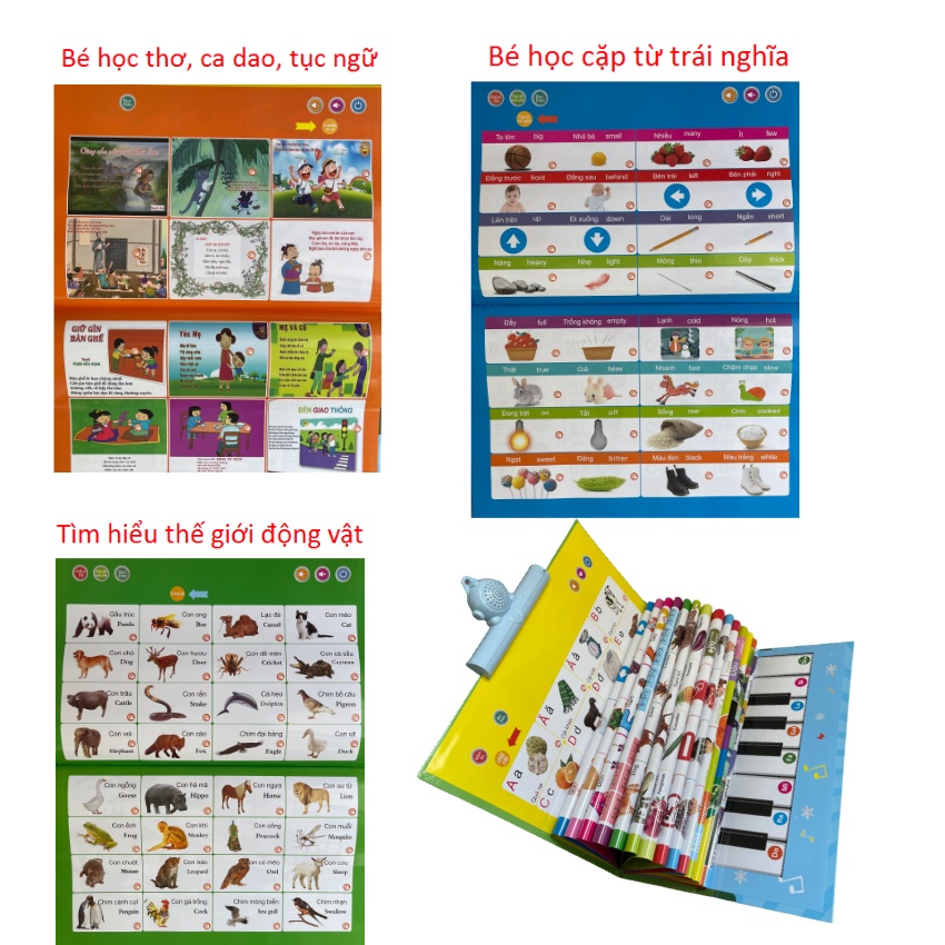 Combo Sách Điện Tử Thông Minh Song Ngữ Cho Bé Và Bảng Từ Tự Xóa Thông Minh, Bảng Chữ Cái Sách Nói Anh Việt Học Tiếng Anh