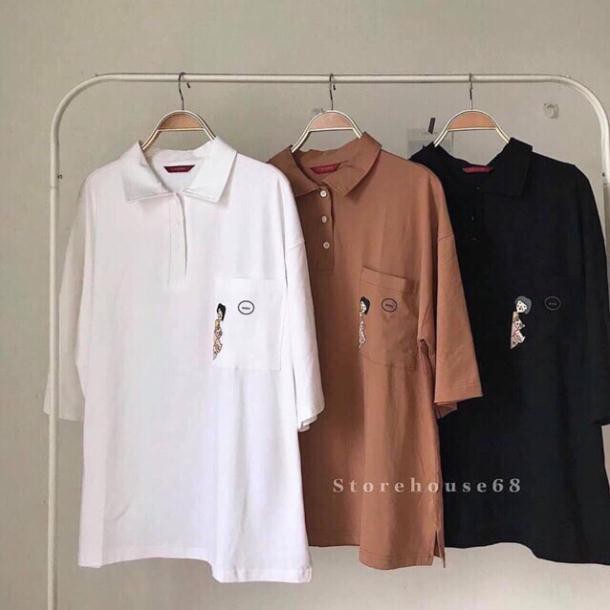 Áo thun tay lỡ cổ Polo in chữ form rộng cá tính APL