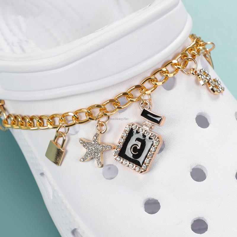 1 pcs Phụ Kiện Chuỗi Dây Xích Kim Loại Đính Đá Hình Cá Sấu DIY Trang Trí Giày/Giày Thể Thao Có Thể Tháo Rời Tái Sử Dụng