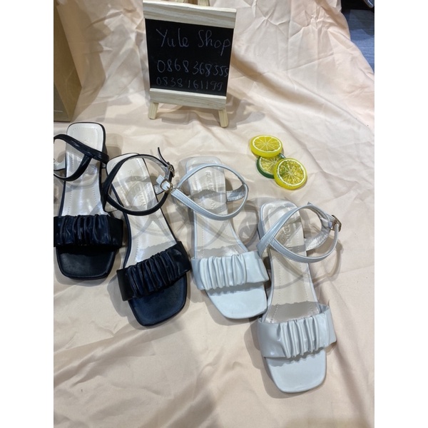 SẴN HÀNG dép Sandal Cao Gót Phối Xếp Ly Xinh Xắn Dành Cho Nữ