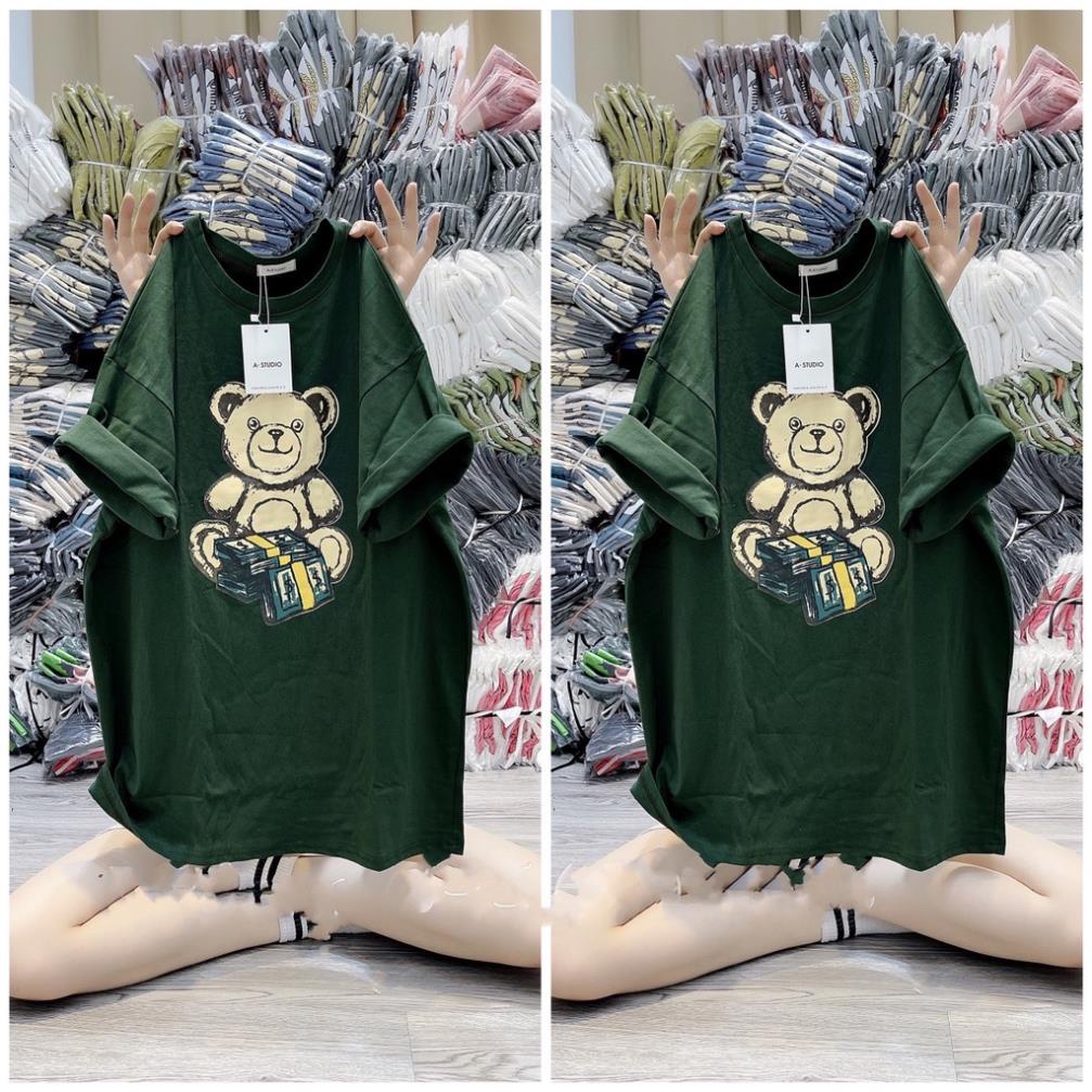 HOT Áo Phông Coton Khô Hình Gấu Form Rộng Unisex Nam Nữ