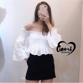 ÁO CROPTOP TRỄ VAI TAY LOE DÀI [GEMI SHOP]