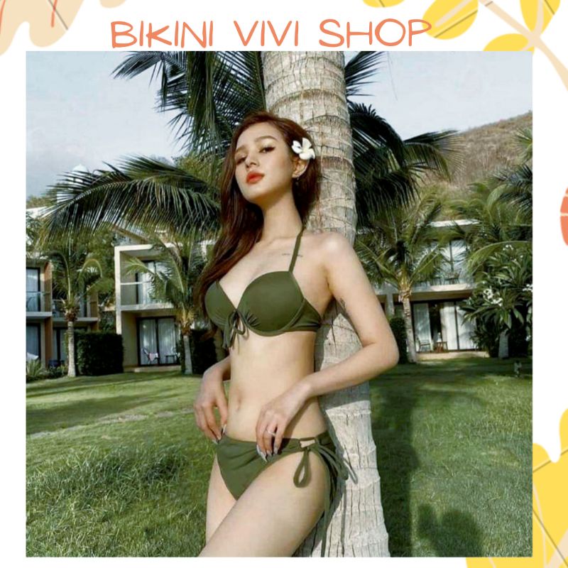 Bikini đi biển, bộ bơi 2 mảnh quần tam giác áo cúp gọng nâng ngực sexy xanh rêu Vivi Shop