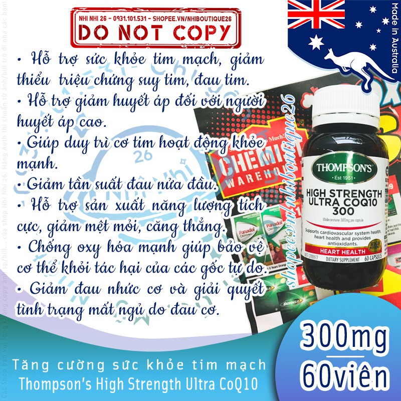 💖CÓ BILL ÚC💖  Hỗ trợ tim mạch, huyết áp Healthy Care Coenzyme Q10 150mg 100 viên 💖 Thompson's CoQ10 300mg  60 viên