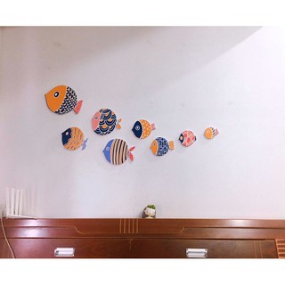 BỘ TRANH GỖ DÁN TƯỜNG DECOR TRANG TRÍ PHÒNG-8 CON CÁ HOA SIÊU XINK