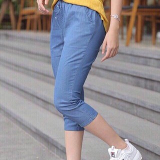 Quần baggy lửng cạp chun chất jean giấy nhẹ mát