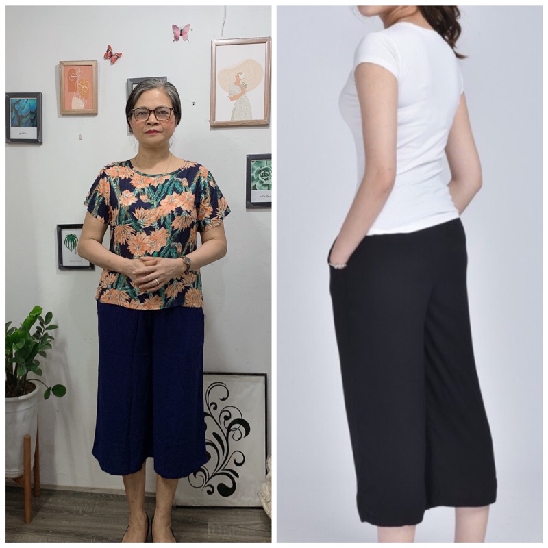 Quần Lanh Ống Rộng Lửng Qua Gối Trung Niên Vải Việt Thắng