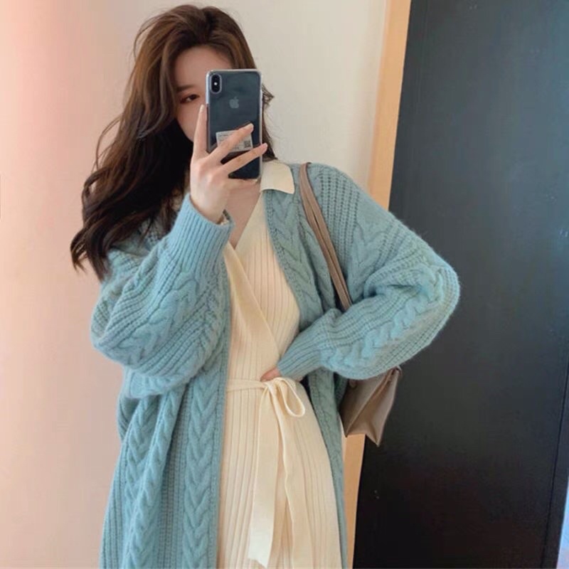 Áo khoác len cardigan dáng dài gam màu pastel | BigBuy360 - bigbuy360.vn