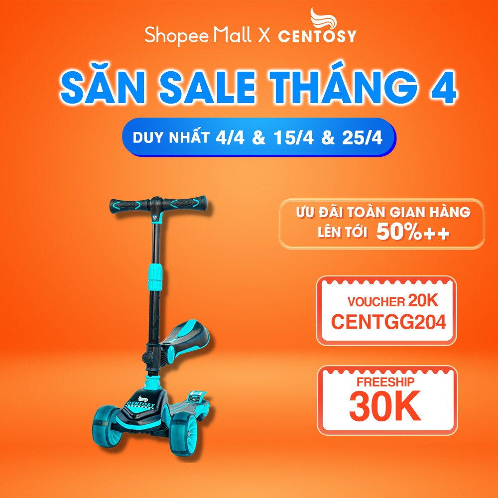 Xe Chòi Chân, Scooter Trẻ Em Từ 3-9 Tuổi Cao Cấp [Scooter Centosy S6] - Màu Sắc Bắt Mắt, Đèn Nháy - Centosy Miền Bắc