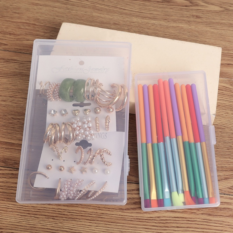 Hộp Nhựa Trong Suốt Sức Chứa Lớn Dùng Một Lần Đựng Bút/ Trang Sức/ Hạt Làm Móng Tay Có Nắp Đậy