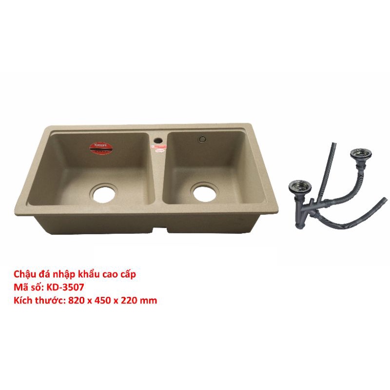 Bồn rửa chén đá 2 hộc Kassani KS-3507, Chậu rửa chén đá nhân tạo 2 hộc