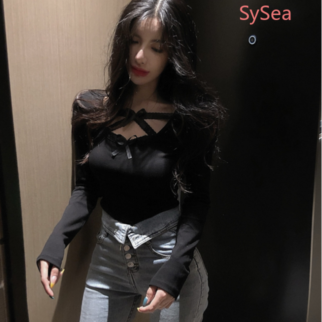 Áo Thun Dài Tay Phối Ren Hoa Thiết Kế Quyến Rũ Thời Trang Nữ