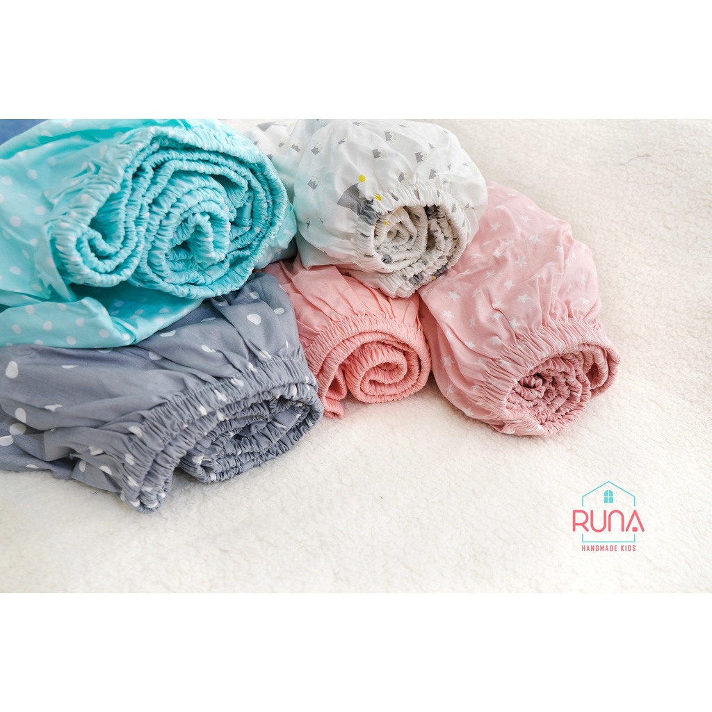 Ga chun bọc nệm cũi của bé RUNA KIDS Cotton Hàn 100% cao cấp mềm mịn thoáng mát an toàn cho da bé kích thước 56x100cm