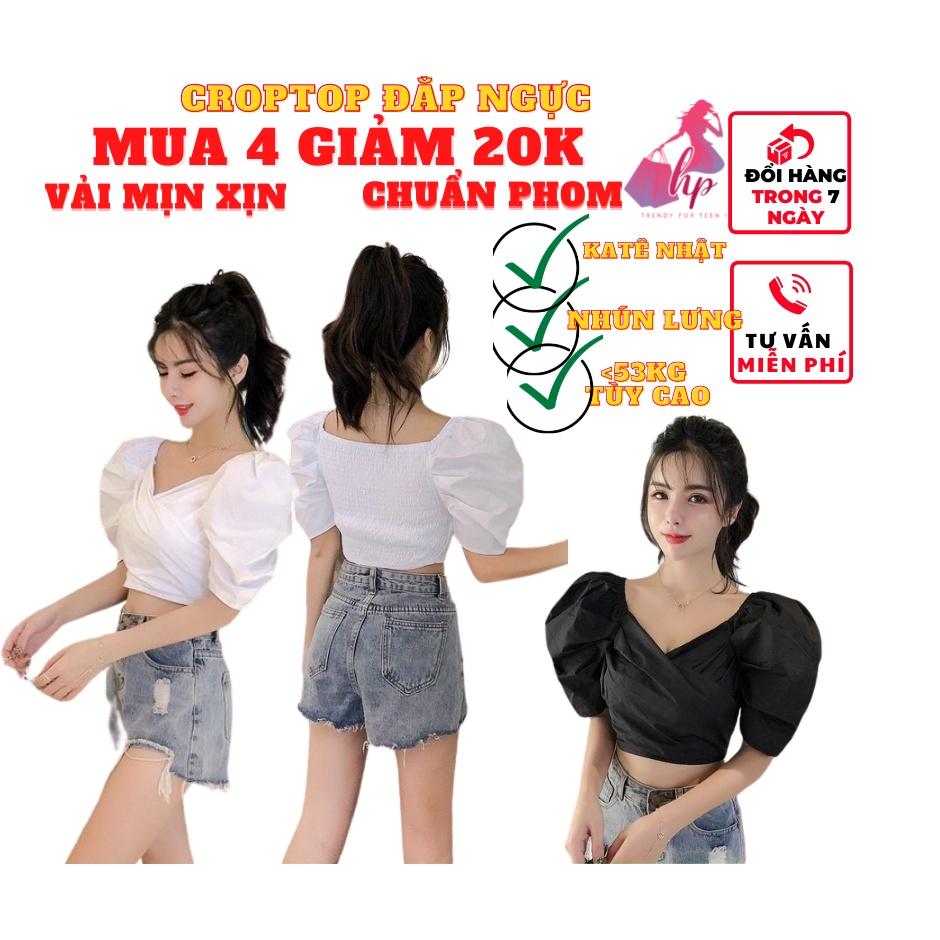 Áo croptop nữ đẹp ôm body tay phồng cổ V nhún lưng kiểu phong cách hàn quốc cực dễ thương mẫu mới thời trang 2021