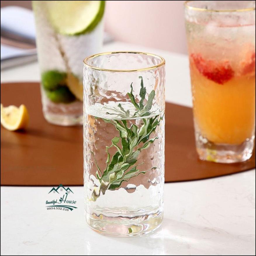 Cốc Thủy Tinh Cao Cấp   Viền Vàng  - Ly Thuỷ Tinh Uống Trà, Uống Nước, Cà Phê, Sinh Tố Chất Liệu Chịu Nhiệt