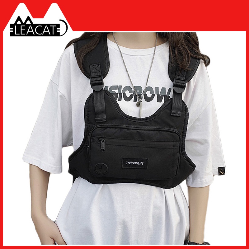 Túi đeo trước ngực LEACAT phong cách hip hop thời trang dạo phố có ngăn chứa lớn thiết kế giản dị tiện lợi cho nam và nữ