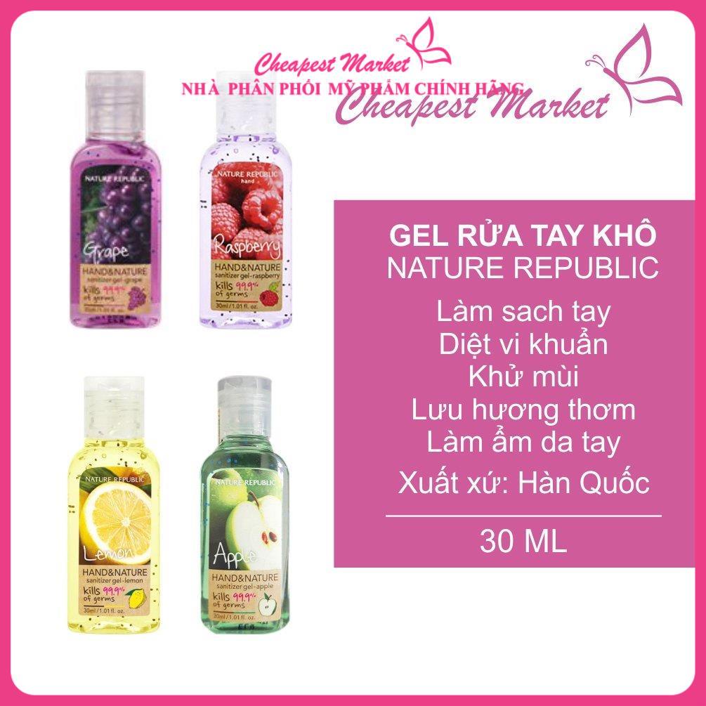Gel rửa tay khô sát khuẩn không gây nhờn rít, khô da khi sử dụng Nature Republic-30ml
