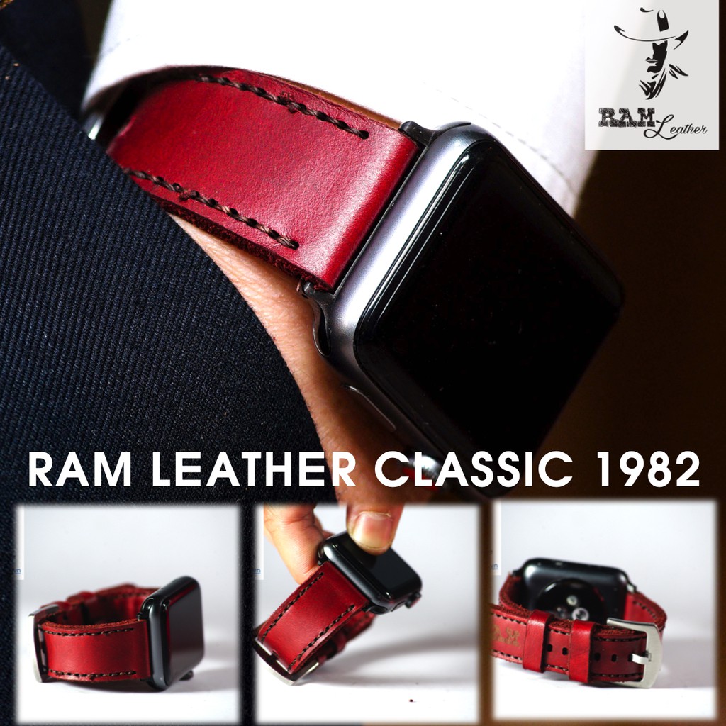 Dây đồng hồ da bò đỏ handmade bền chắc cao cấp RAM Leather classic 1982 - tặng khóa chốt và cây thay dây
