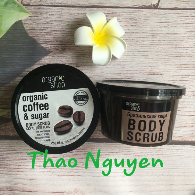 Tẩy da chết body Organic shop chiết xuất cà phê của Nga