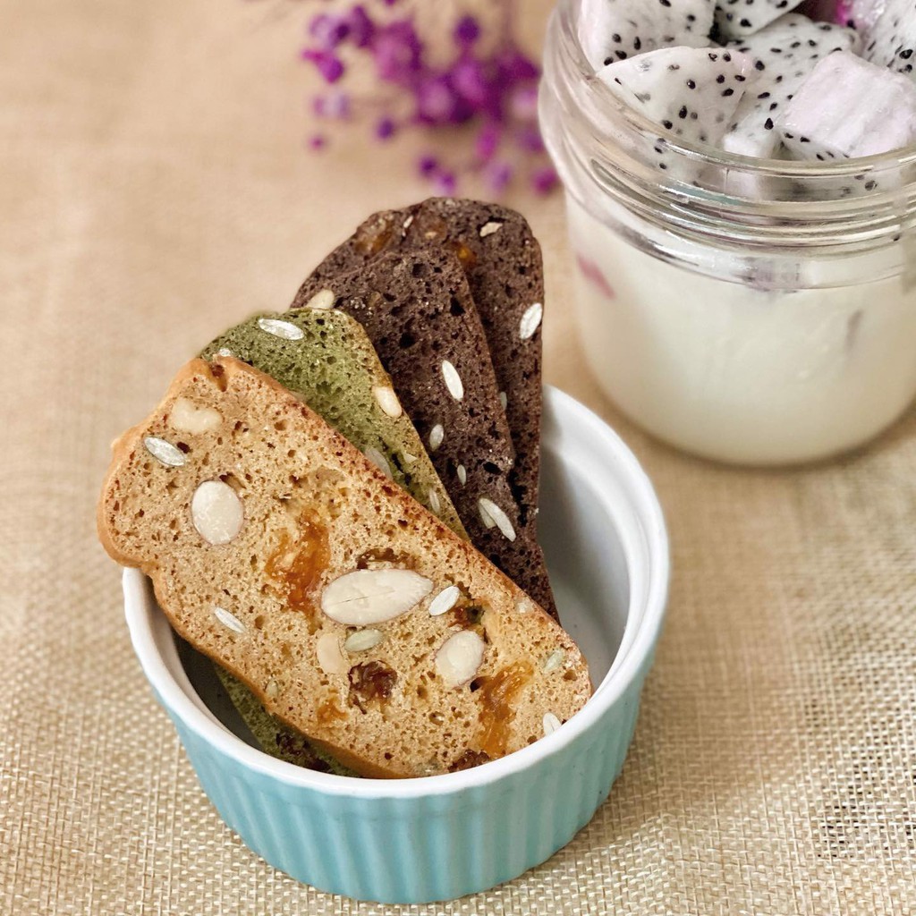 BISCOTTI Nguyên Cám 3 vị HAPPI OHA - Bánh Ngũ Cốc Nướng Ăn Kiêng Không Đường