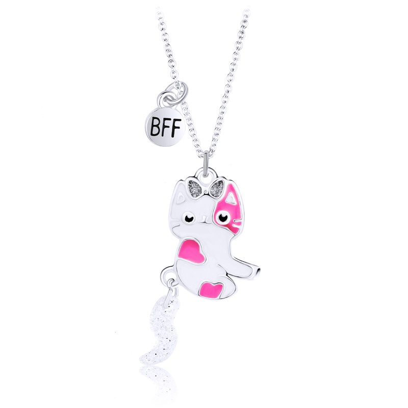 Set 2 dây chuyền mặt hình trái tim/mèo bằng thép không gỉ dễ thương cho cặp đôi