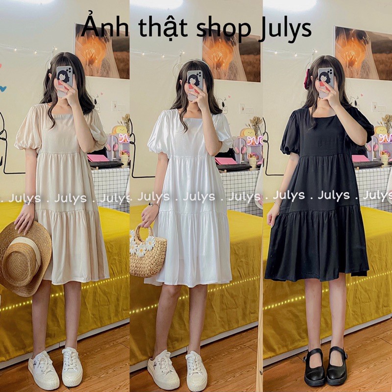 [Mã SKAMA06 giảm 8% tối đa 50K đơn 250K] Váy babydoll ba tầng tay bồng (ảnh thật shop chụp kèm video)