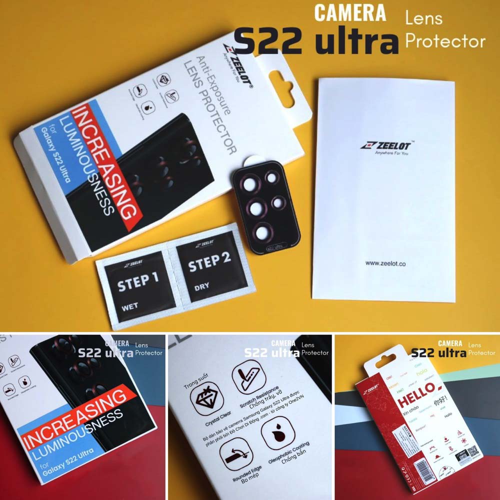 Viền Bảo Vệ Lens Camera Samsung S22 Ultra Zeelot Plshield Kèm Khung Dán Hàng Chính Hãng