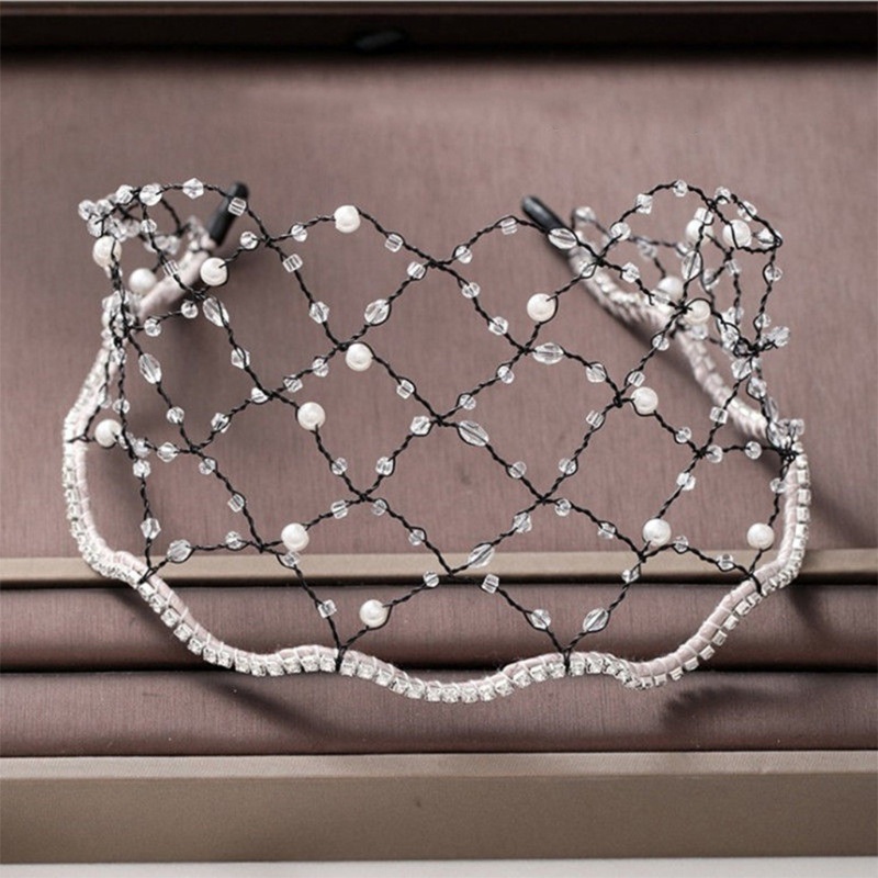 Flgo Băng Đô Cài Tóc Dạng Chuỗi Hạt Pha Lê Và Ngọc Trai Sang Trọng Cho Cô Dâu