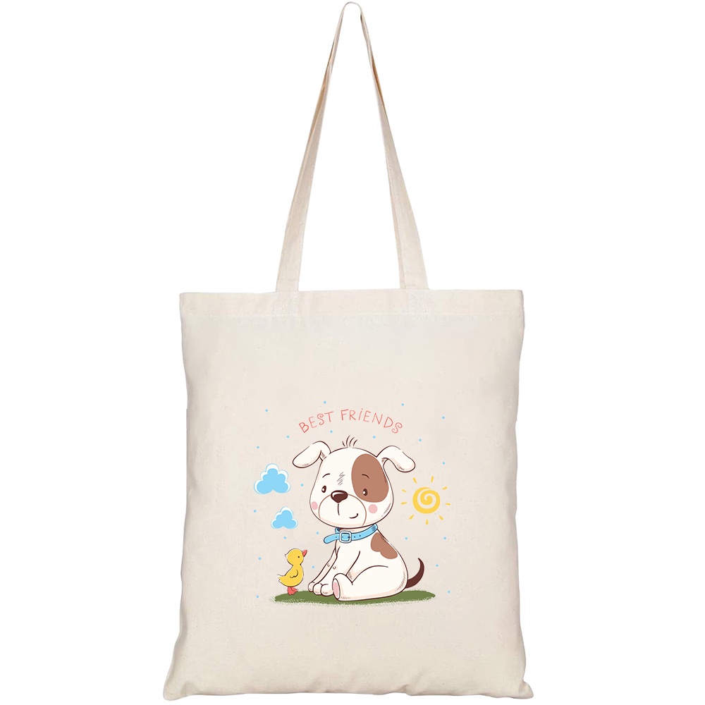 Túi vải tote canvas HTFashion in hình Cún con và bạn HT240