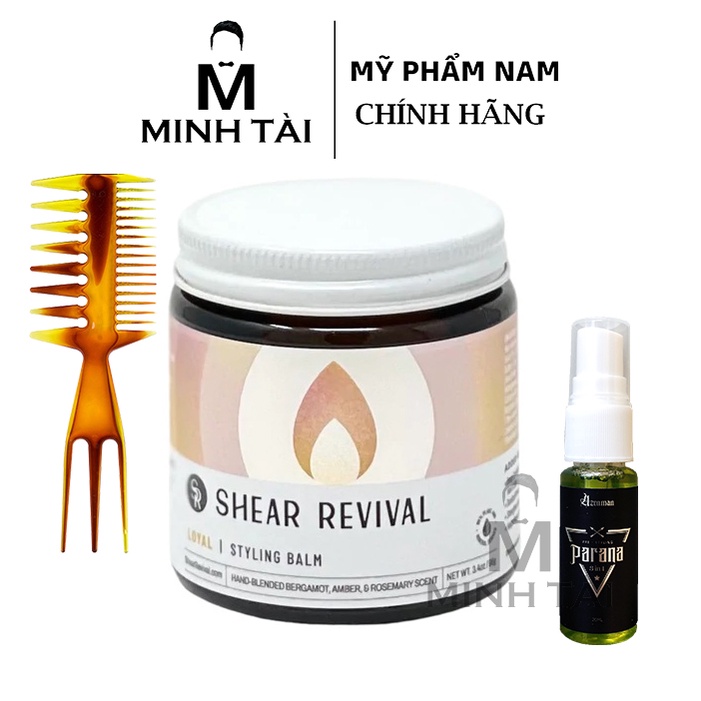 Sáp Vuốt Tóc Nam SHEAR REVIVAL Loyal Sea Clay Styling Balm + Xịt Tạo Phồng AZENMAN Parana 3 In 1-20ml + Lược Chải Tóc