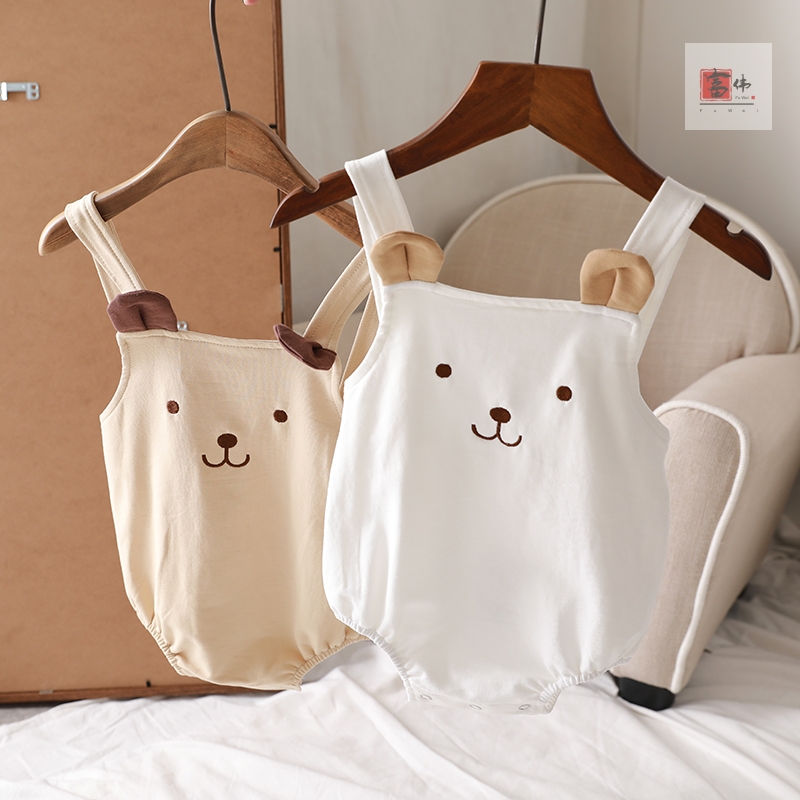 Áo kiểu yếm ăn thiết kế gấu hoạt hình thời trang mùa hè đáng yêu dành cho trẻ sơ sinh