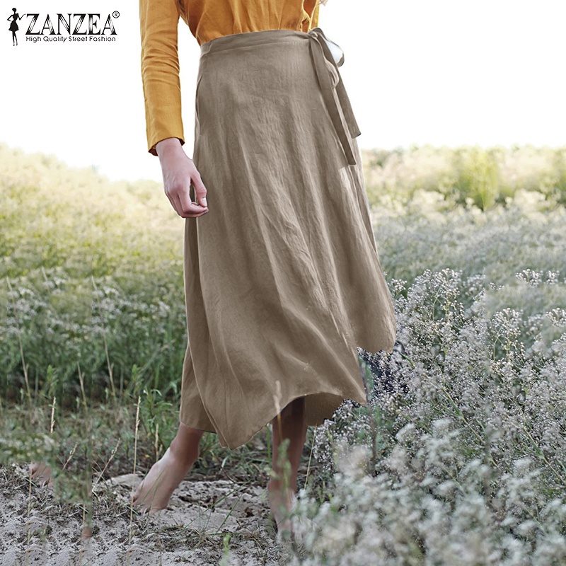Chân váy ZANZEA chữ A lưng cao thời trang vintage cho nữ